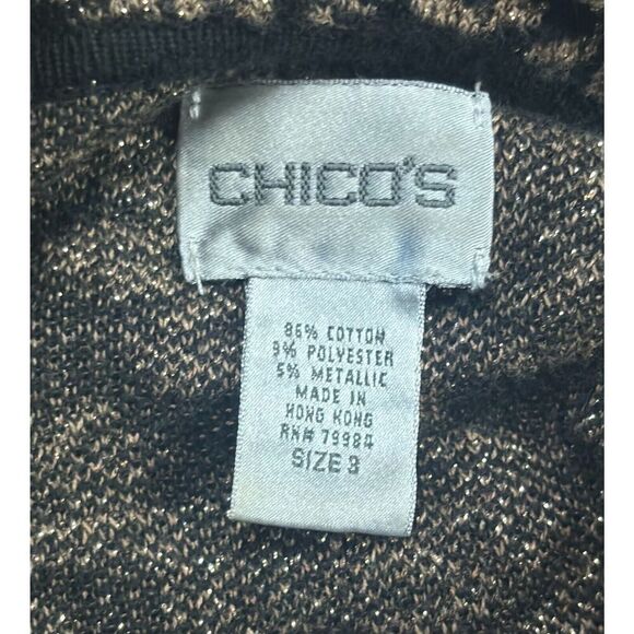 Vintage Chico's Cardigan Size XL Black Gold Metallic Button Front Glam Dressy - Picture 5 of 7